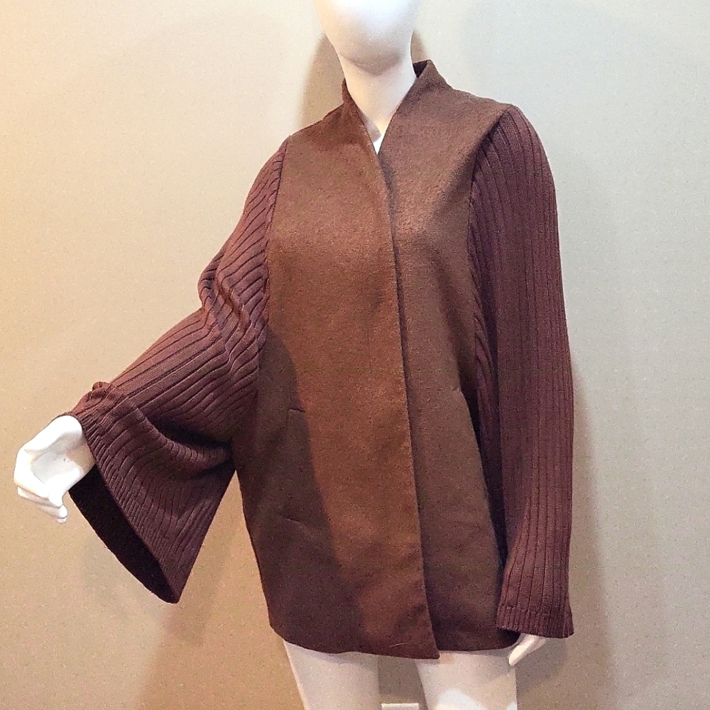 Katherine Barclay zip front wide sleeve wool jacket Size S EUC